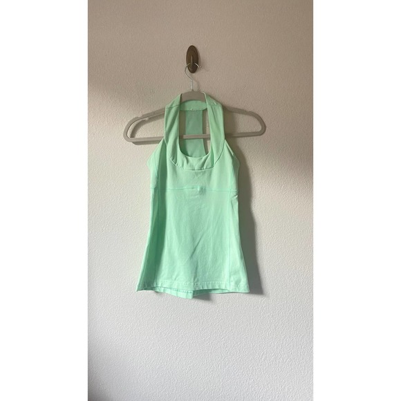 Lululemon Scoop Neck Tan Luon Fresh Teal Top Size 4 - Picture 9 of 9